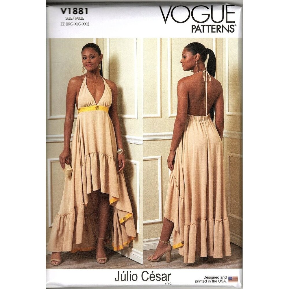 Vogue V1881Misses L to XXL Julio Cesar Halter Neck Dress Uncut Sewing Pattern